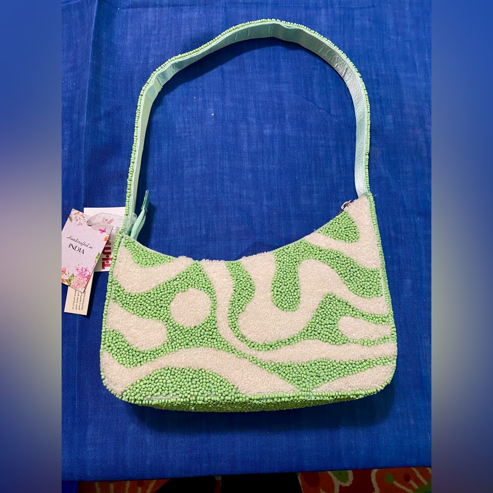 Viral Handcrafted in India Green and White Beaded Shoulder Bag